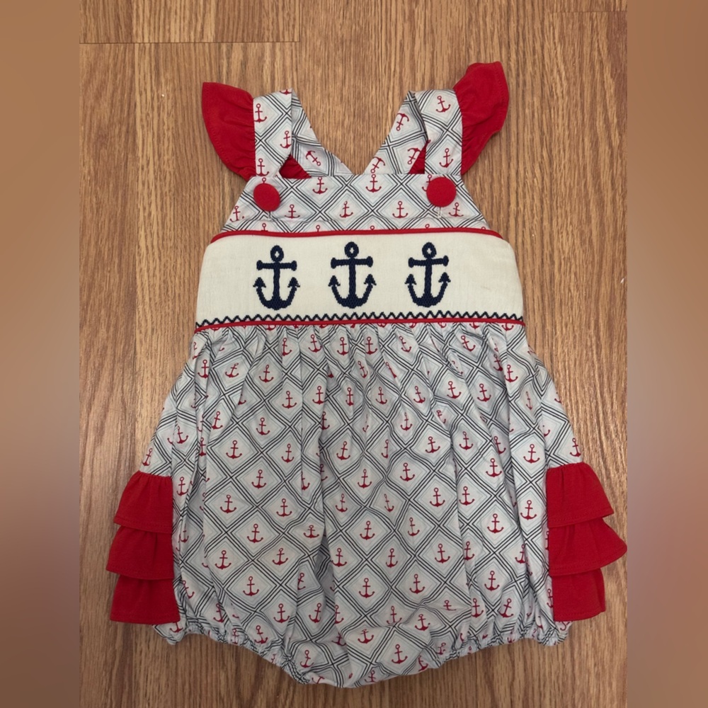 Nautical Anchor Bubble Romper - Red and White